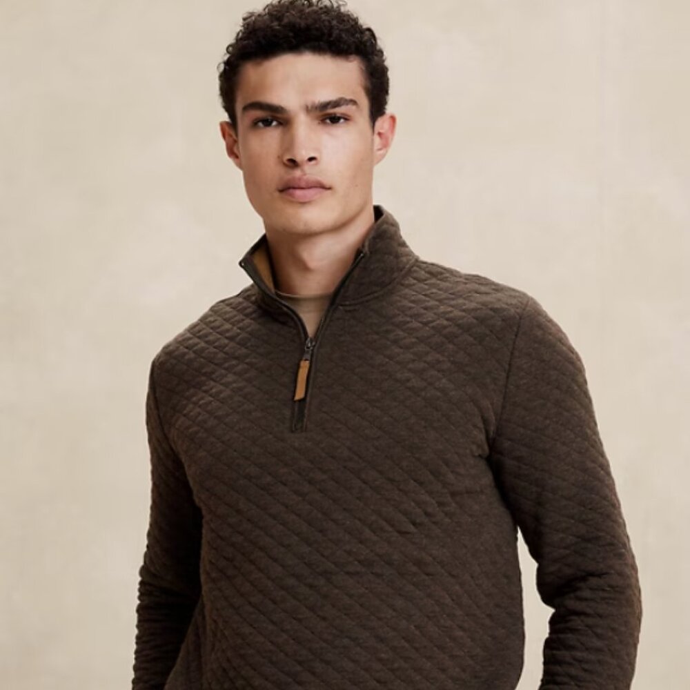 Banana Republic Men's Quilted Half Zip Pullover ~ Size Large